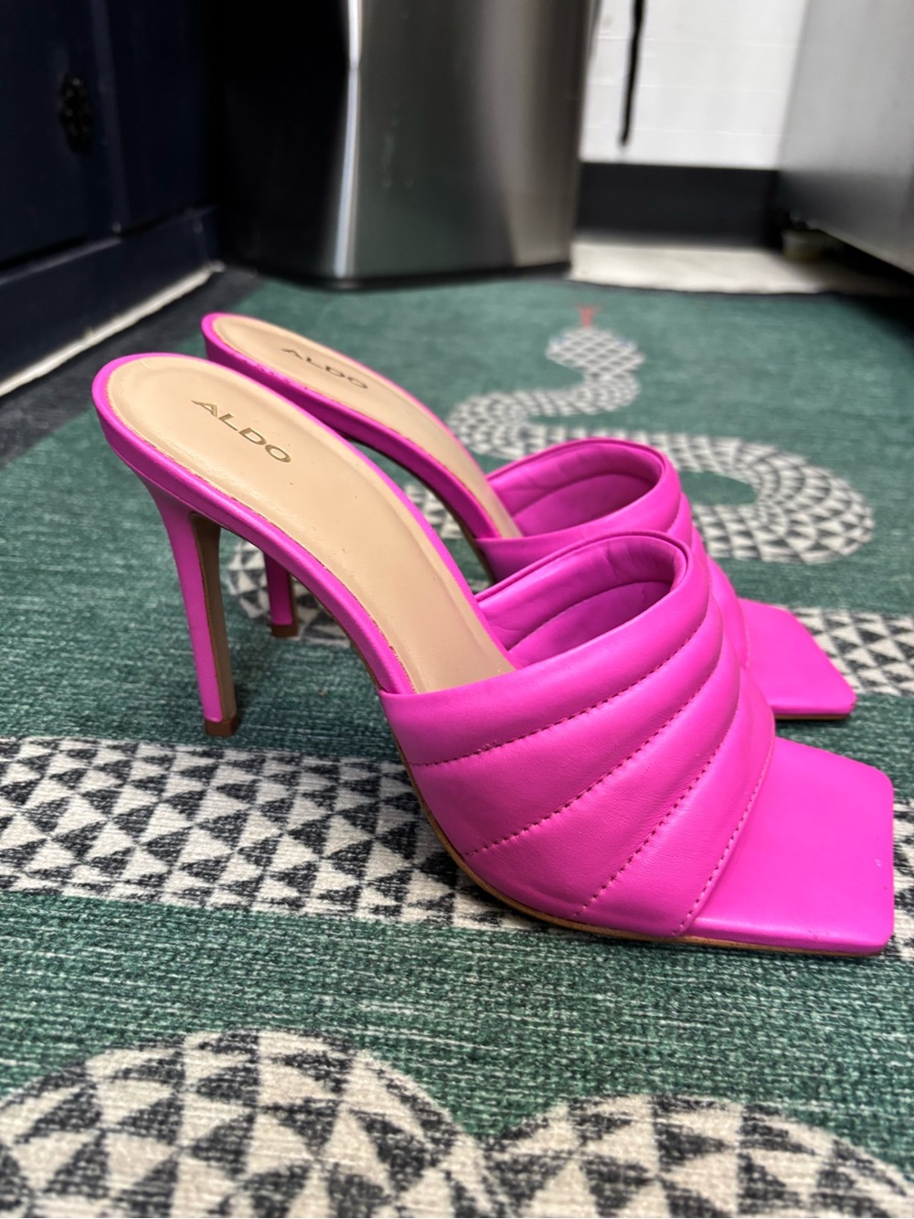 Aldo Fuchsia Quilted High Heel Slide Mules
